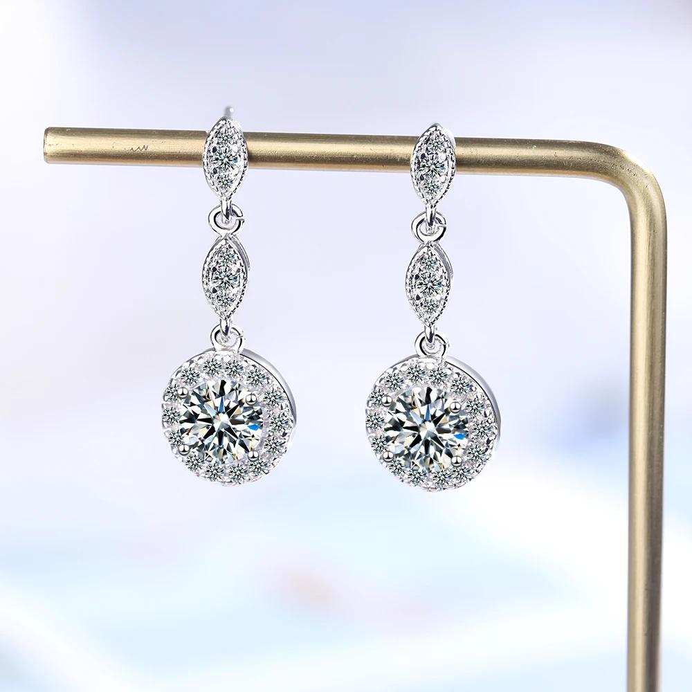 3ct Moissanite Diamond Drop Earrings for Women Lab Diamond 925 Sterling Silver with 18K Gold Plated Wedding Party Jewelry