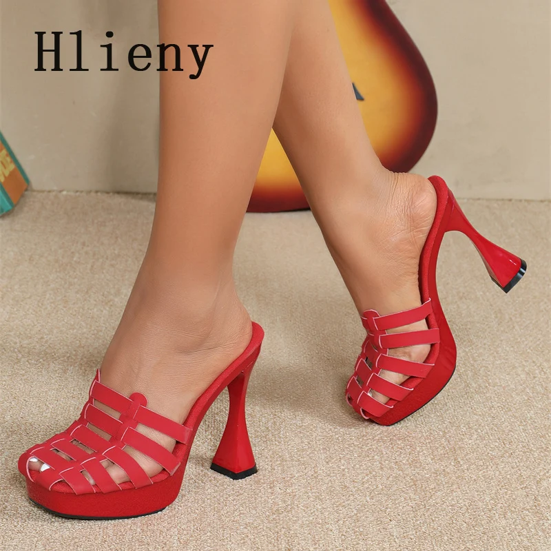 Hlieny Summer New Design Square Toe Women's Slippers Fashion Platform High Heels Elegant Banquet Female Sandals Shoes