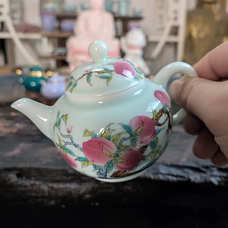 Chinese Style Celadon Nine Peach Pattern Teapot, Kung Fu Tea Set, Household Office Indoor Supplies, 220 ML, Single Tea Pots, 1Pc