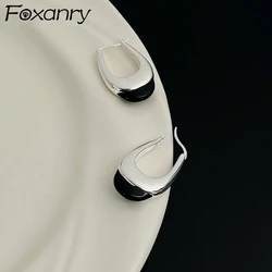 Foxanry Black Zircon Hoop Earrings For Women Girls Minimalist Fashion Classic Elegant Prevent Allergy Birthday Jewelry Gifts