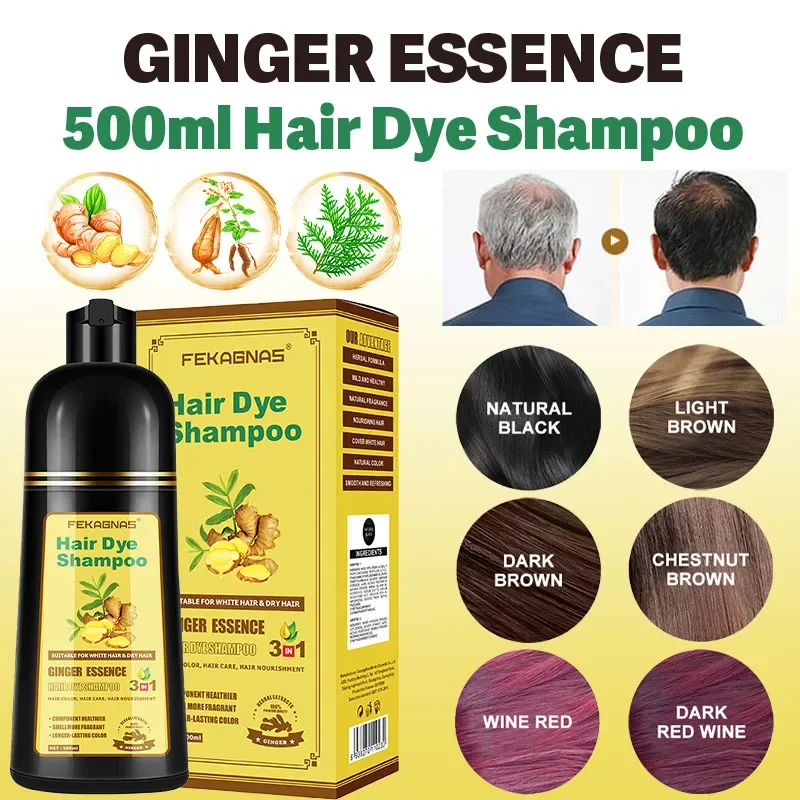 

500ML MEIDU 3in1 Hair Dye Shampoo 100% Covers Gray Hair with Natural Polygonum Multiflorum Ginger Separate Color Men and Women