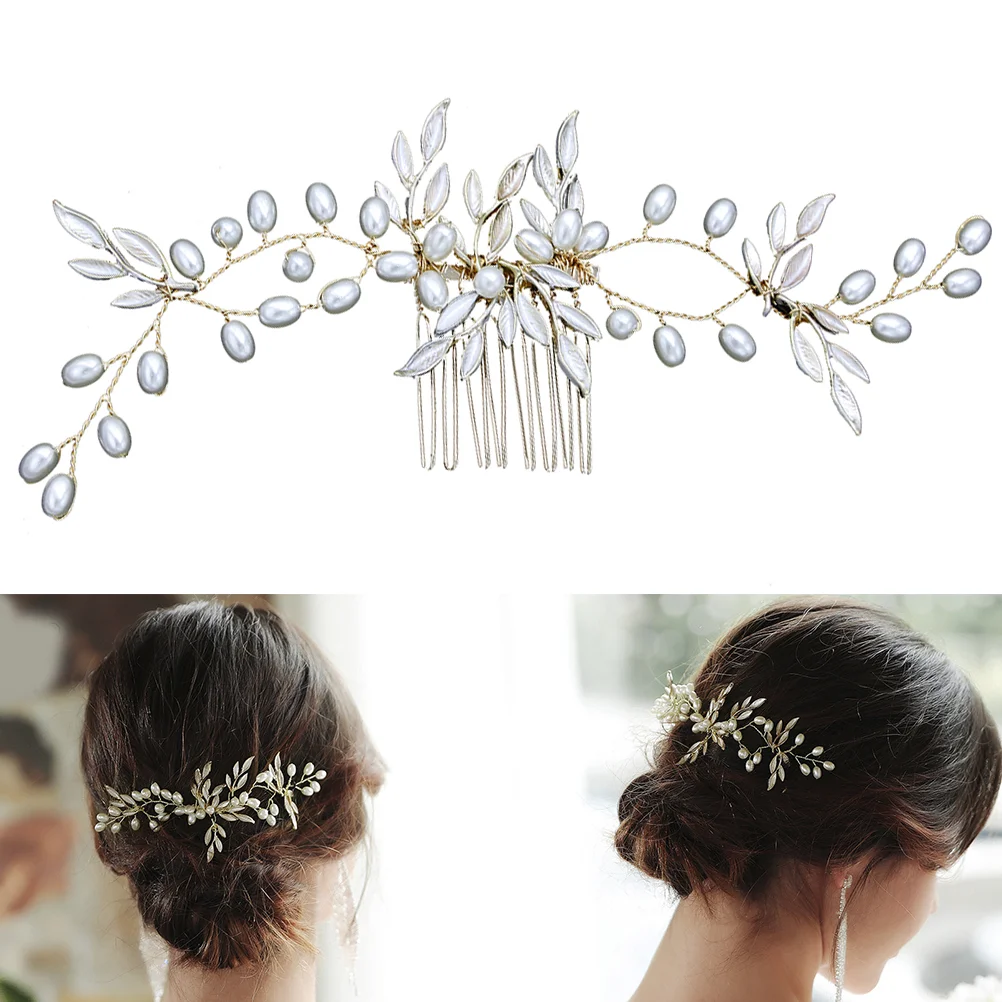 Golden Leaf Pearl Hairpin Bridal Headpiece Wedding Accessory Half Up Down Flower Girl Party Prom Engagement Anniversary Stylish