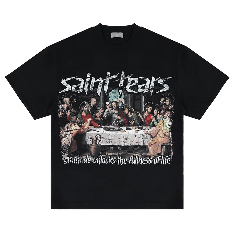 

24ss High Street Saint Tears T Shirt Men Women Clothing High Quality Jesus Print Tops Tee T-shirt