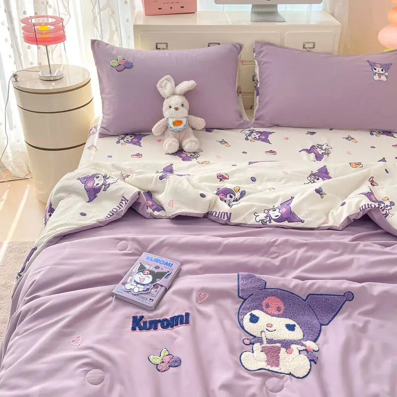 

Sanrio Hello Kitty Anime Kawaii Ins Embroidered Washed Cotton Bed Cover Cute Cinnamoroll Blanket Quilt Gifts for Girls