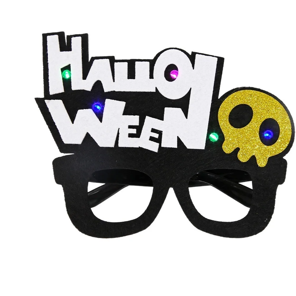 Lunettes citrouille en feutre brillant, piles bouton en plastique, lunettes lumineuses d'halloween, crâne LED, monture de lunettes d'halloween pour enfants