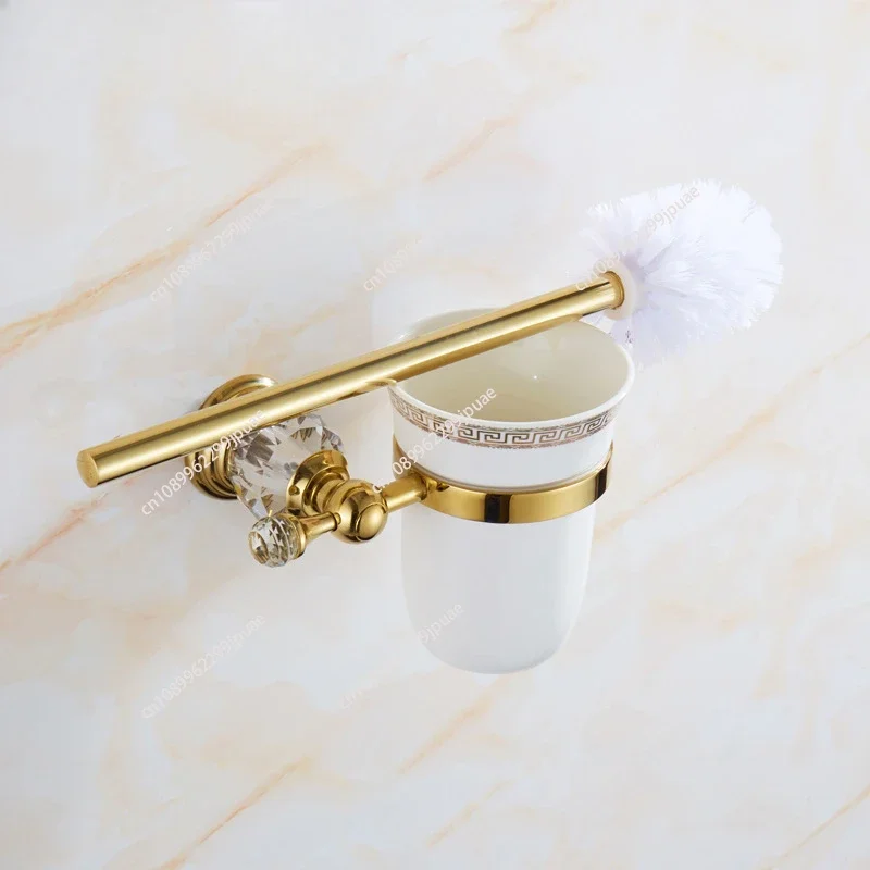 Luxury Golden European style Brass Crystal Toilet Brush Holder,Gold Plated Toilet brush Bathroom Products Bathroom Accessories