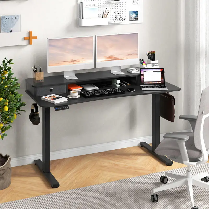 

55 Inch x 24 Inch Height Adjustable Electric Standing Desk with 2 Drawers-Black