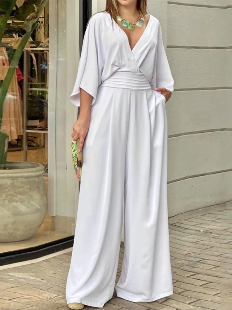 

Women's Jumpsuit Solid Color Fashion High Waist V-neck Elegant Sexy Jumpsuites Office Commuting Casual Daily Business Rompers