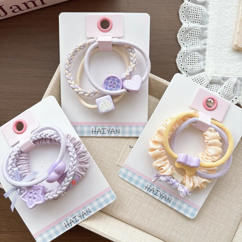 

New Spring Summer Sweet Purple Series Hair Ties Ponytail Holders Set for Teenage Girls Elastic Hair Bands Daily Hair Accessories