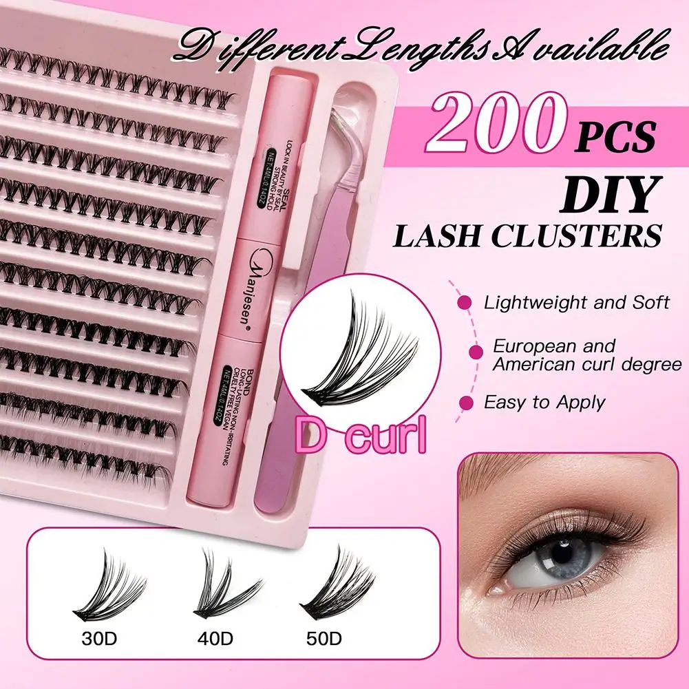 Kit de clusters de cílios com fixação forte à prova d'água, kit de extensão de cílios diy, ligação e vedação e pinça de cílios, maquiagem