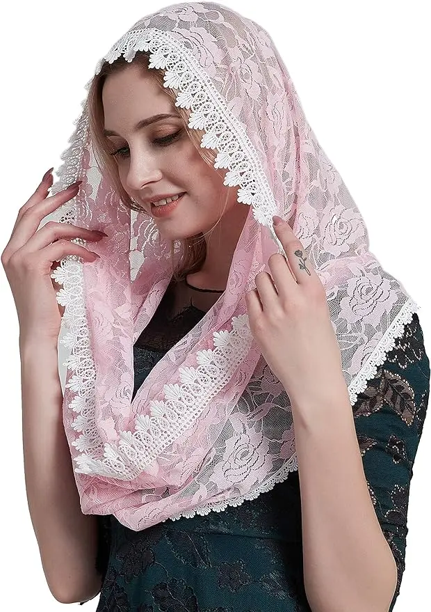 Multi Colors Women and Girl Embroidery Lace Infinity Veil Lace Shawl Scarf Catholic Mantilla Veil