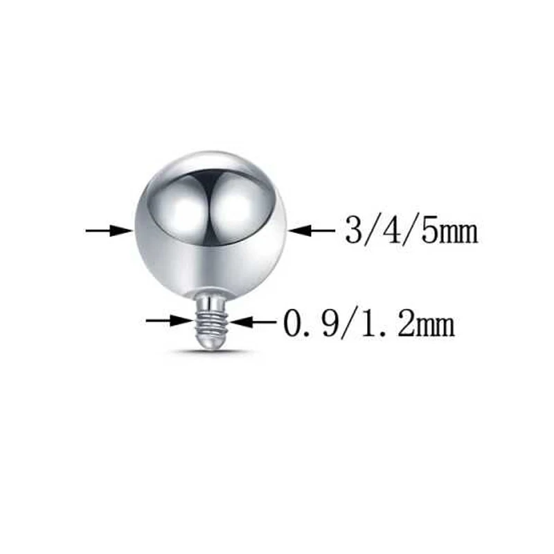 60Pcs F136 Titanium Ball External Thread 2345mm Ball Regular Beads Suitable for Internal Tooth Bar Lip Tongues Body Piercing