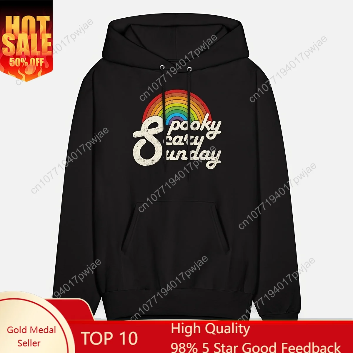 Felpa con cappuccio da uomo con stampa arcobaleno Spooky Scary Sunday, felpa a maniche lunghe con collo rotondo in misto cotone ampio e confortevole può essere W