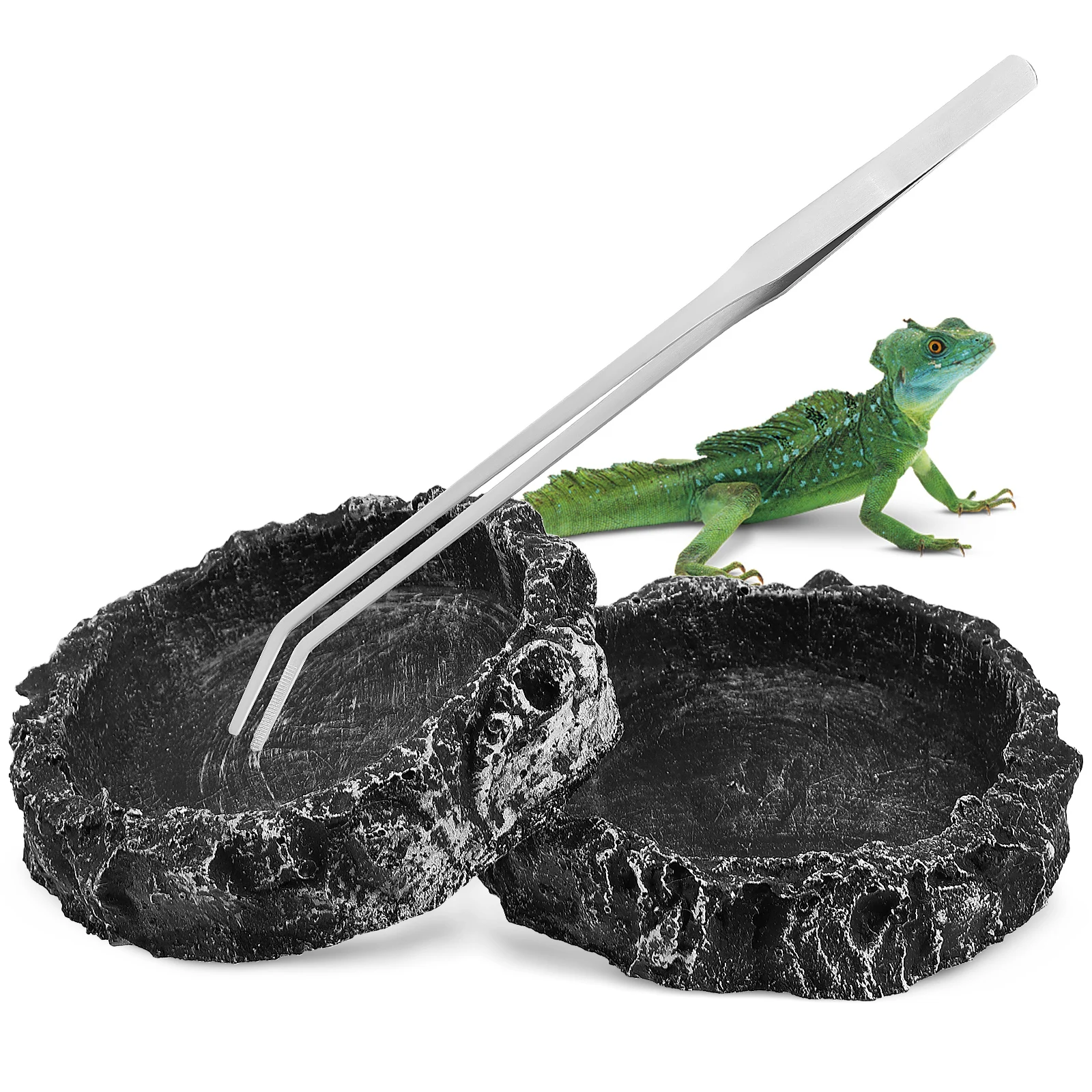 

2 pcs Reptile Feeding Bowls Synthetic Resin Water Dishes for Beard Pet Gecko Lizard Food Container Small Tank Accessories