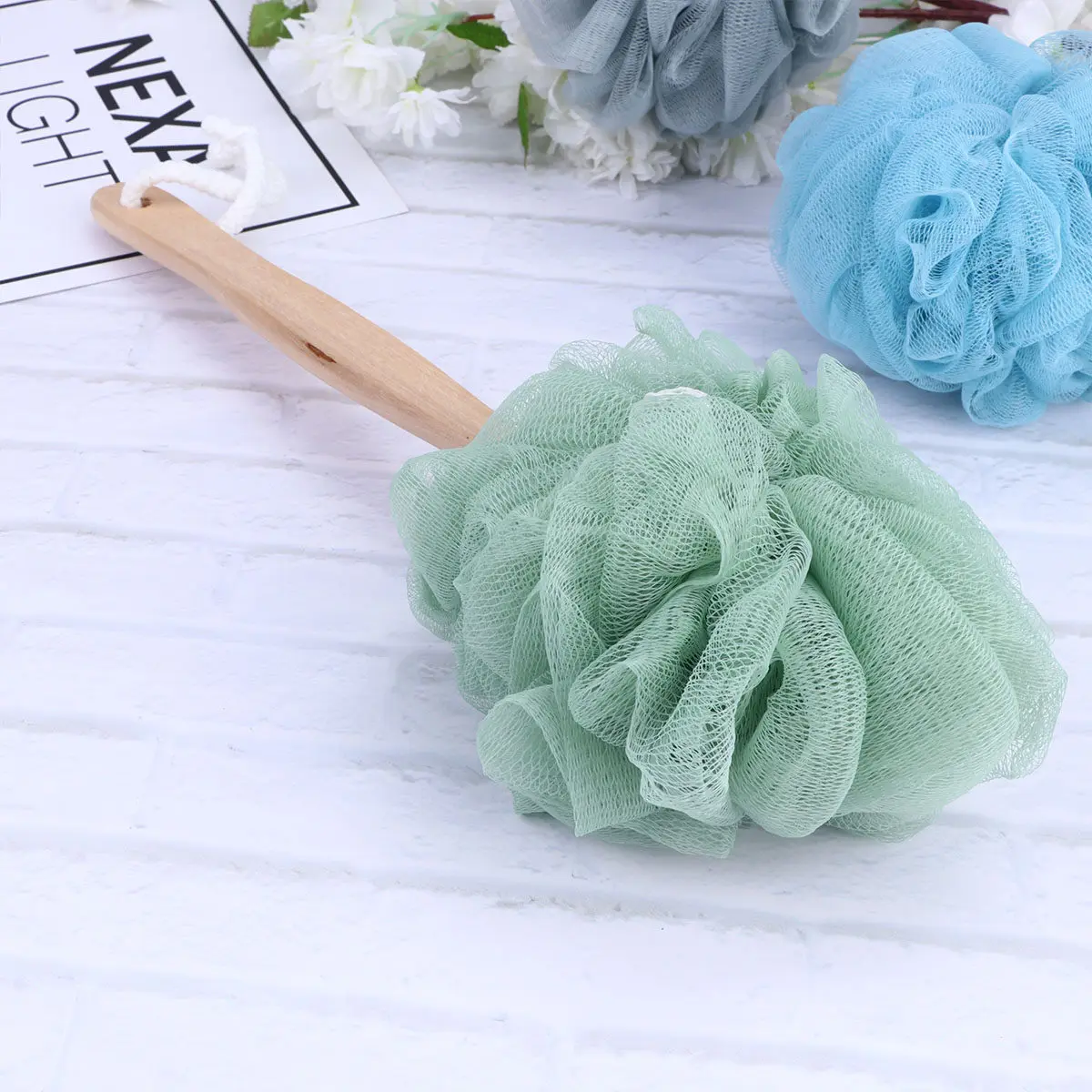3Pcs Long Handle Bath Balls Nylon Scrubber for Shower Exfoliating Dead Skin Removal Blood Circulation Massage Cleaning