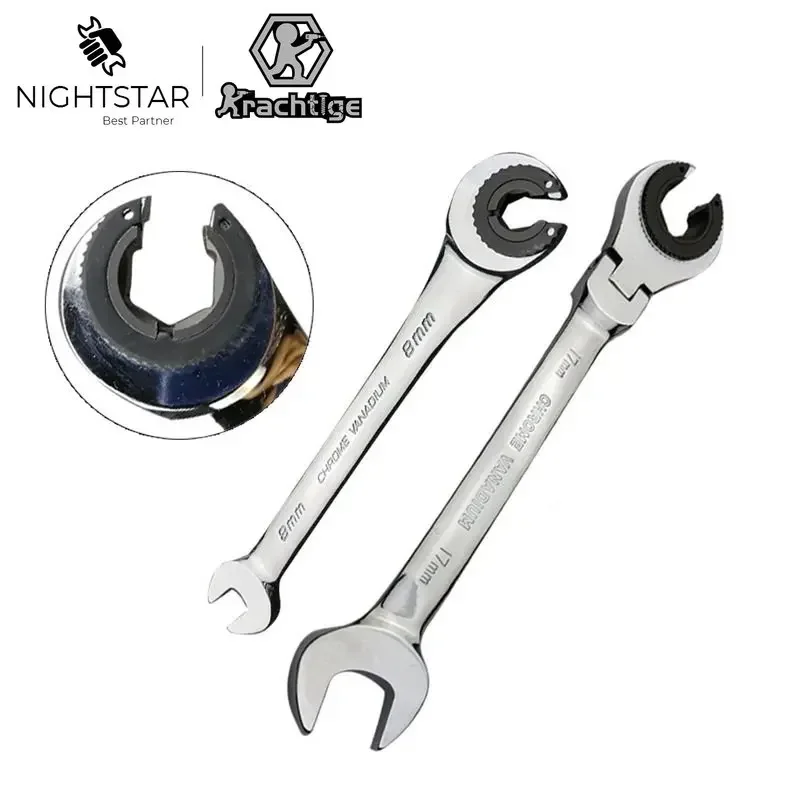 8-19mm 72 Teeth Tubing Ratchet Wrench Hand Tools with Open Flex-head Oil Spanners for Repair Tools