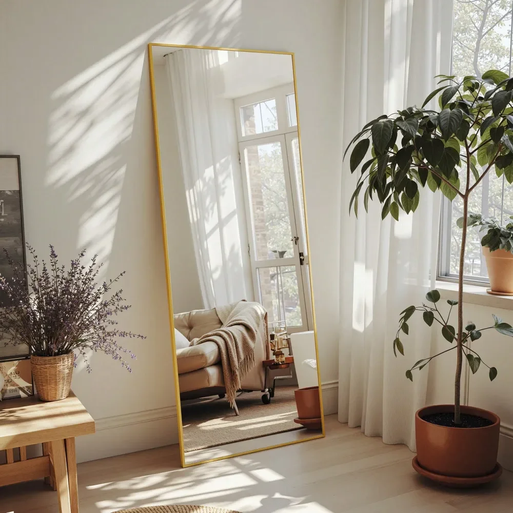 

Full Length Mirror, 58 X18 Floor Mirror, Floor Standing Freestanding Full Body Mirror With Stand For Bedroom, Hanging Mounted F