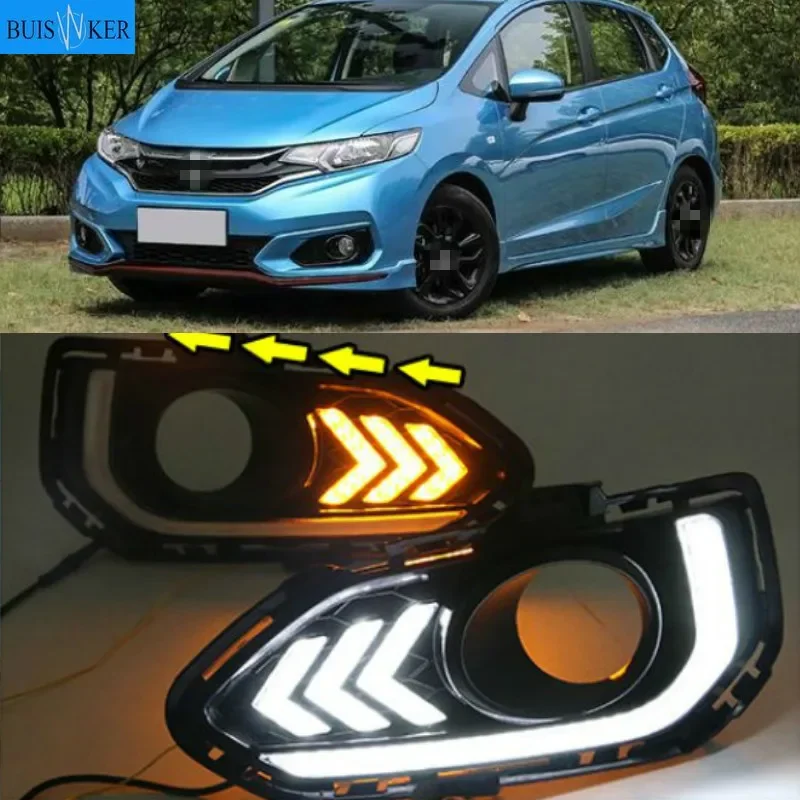 

2PCS LED Daytime Running Light For Honda Fit Jazz 2018 2019 2020 Car Accessories Waterproof 12V DRL LED Fog Lamp Decoration