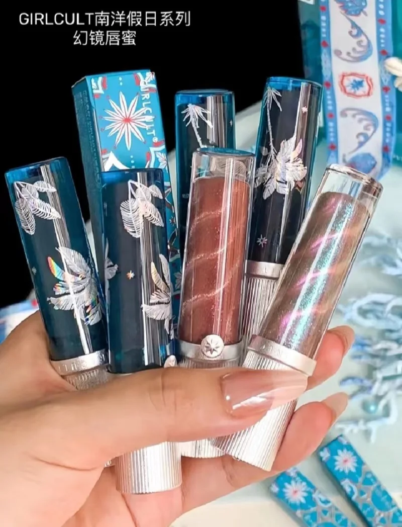 Girlcult 南洋ホリデーシリーズミラーリップグロスグリッター真珠光沢のあるリップ釉薬ロングラスティングリップティント保湿リップメイク