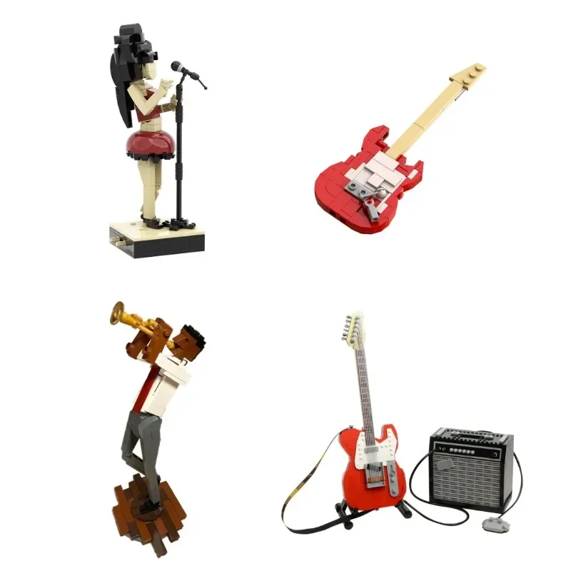 Gobricks MOC Red Guitar Band Guitar Trumpeter Amy Winehouse Singer Musical Building Block Kit Decoration Bricks Toys Gift Kids