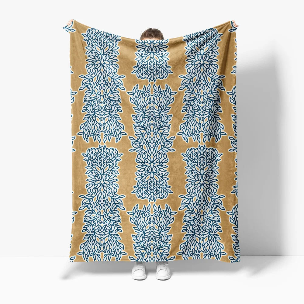 

Printed Striped Pattern Fleece Blanket Blue Floral Bed Throw Soft Cozy Sofa Cover Decorative Throw Blanket