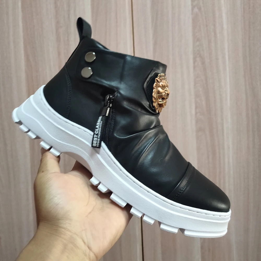 New platform white Dress Shoes loafers high-end leather boots anti-wrinkle high-top boot party wedding punk comfort shoe b3