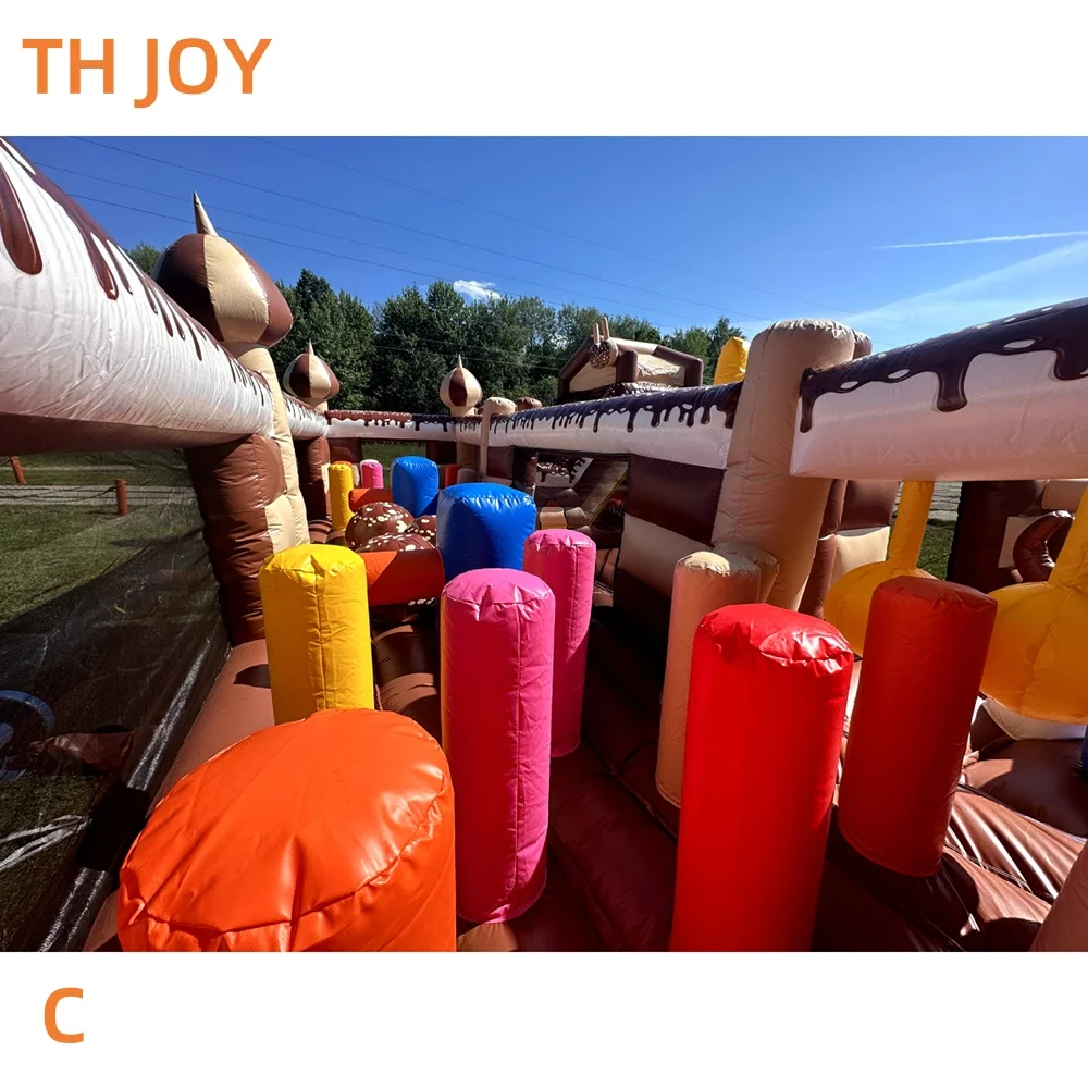by ship to sea port, Commercial Inflatable Obstacle Course fun city, giant U shape Inflatable chocolate Theme Park playground