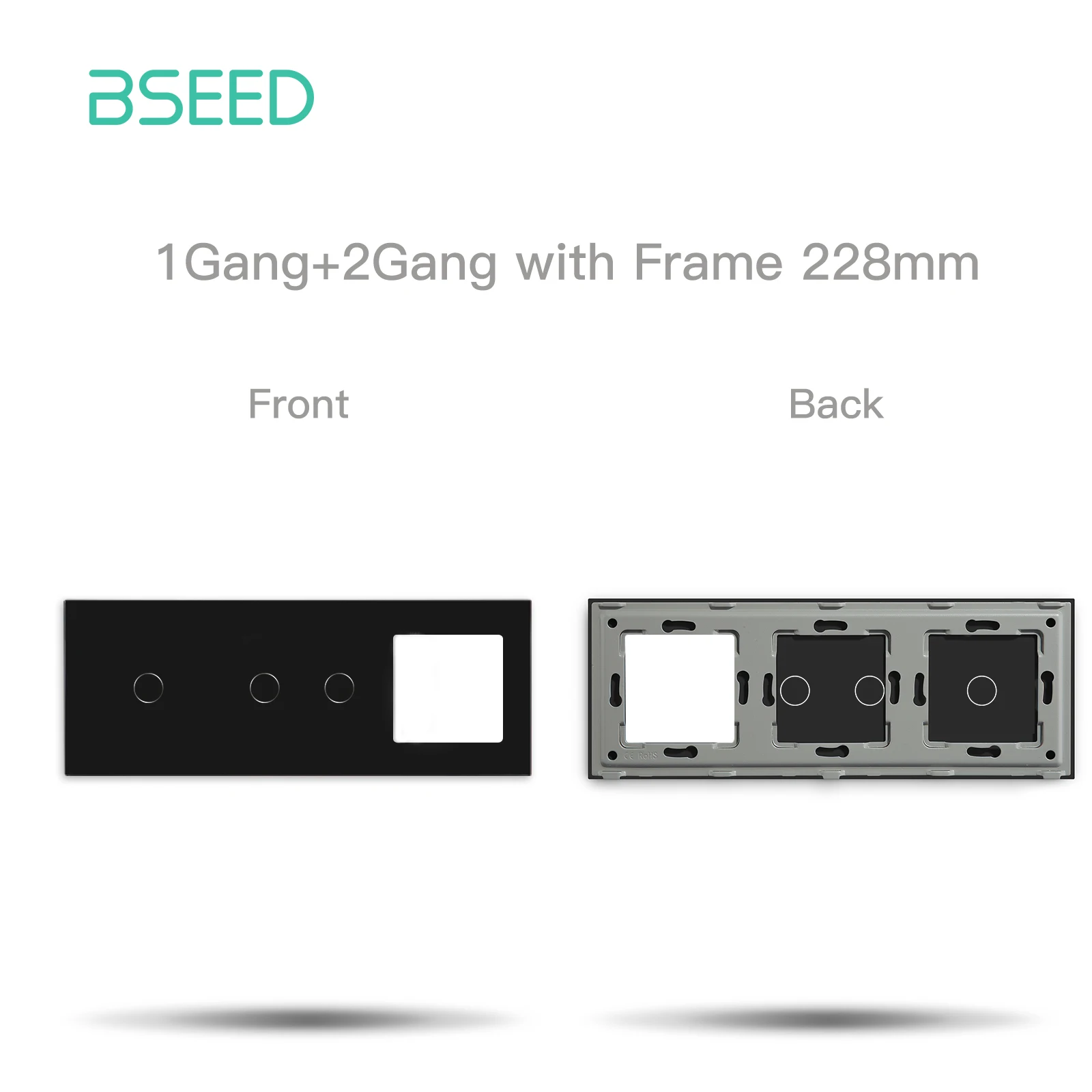 BSEED Doppelter 1/2/3Gang-Touch-Schalter, Glasscheibe mit leerem Steckdosenrahmen, Ersatzteil, kein Schalter auf der Rückseite, EU-Standard, 228 mm
