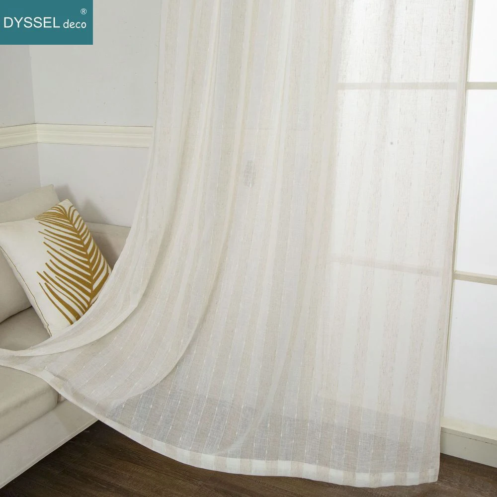 

Decorative Modern Natural White Linen Striped Drape Home Sheer window Curtains rod pocket Grommet top for living room bedroom