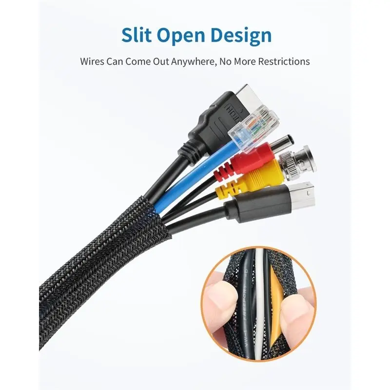 Y45A-Cable Sleeve 1/2 Inch-30Ft Cord Protector Split Braided Wire Tubing For TV For Computer USB Power Cords