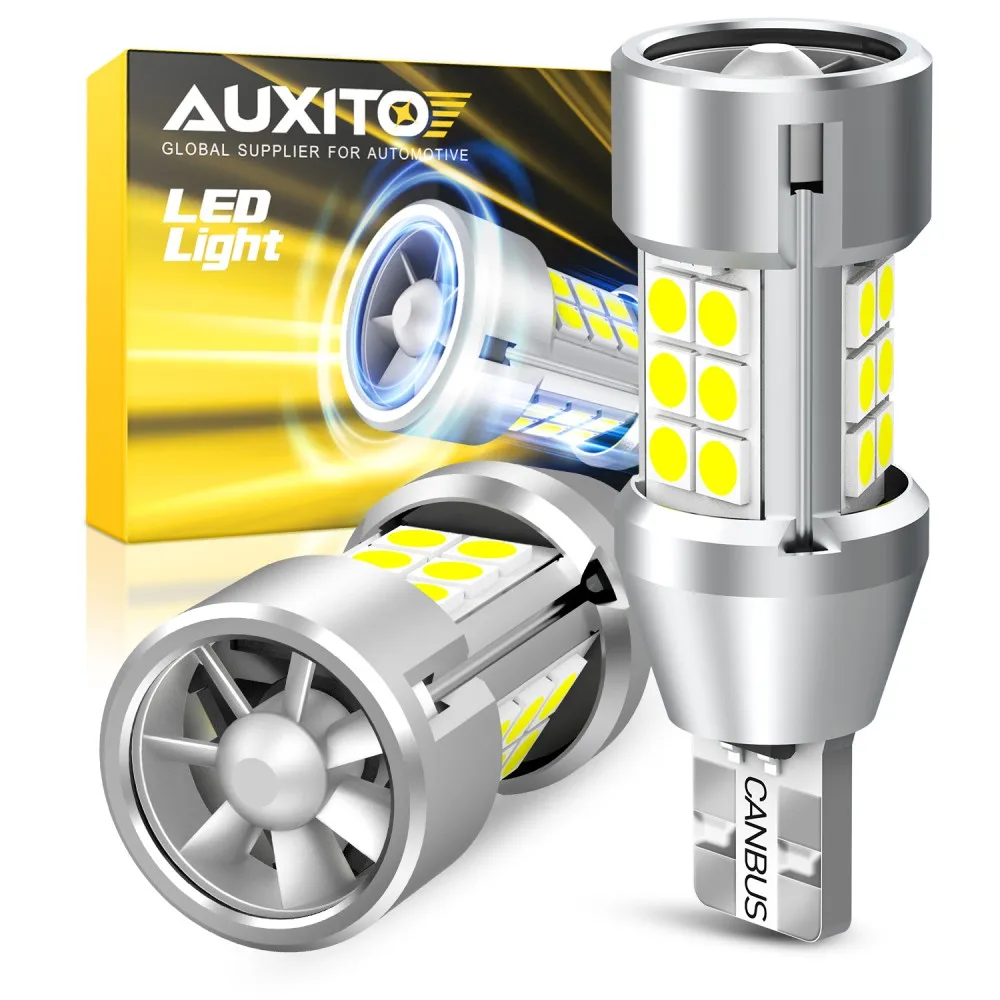 AUXITO 2x 2000LM T15 LED Lamp Light W16W LED Canbus No Error With Fan 912 921 LED Bulb 12V Car Backup Reverse Lights 6000K White