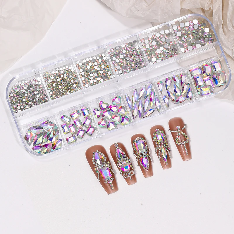 1440 Stück/Beutel AB/Klare Runde Mini-Nageldiamanten SS3-SS20 (1,3-4mm) Flache Rückseite Nicht-Hotfix Nagelkristalle Klare AB Maniküre-Glassteine
