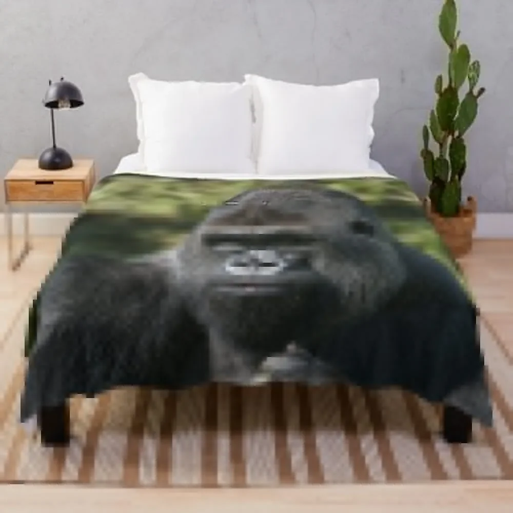 Silverback Gorilla Portrait Throw Blanket Furry Fluffy Shaggy Fluffy Softs blankets ands Blankets