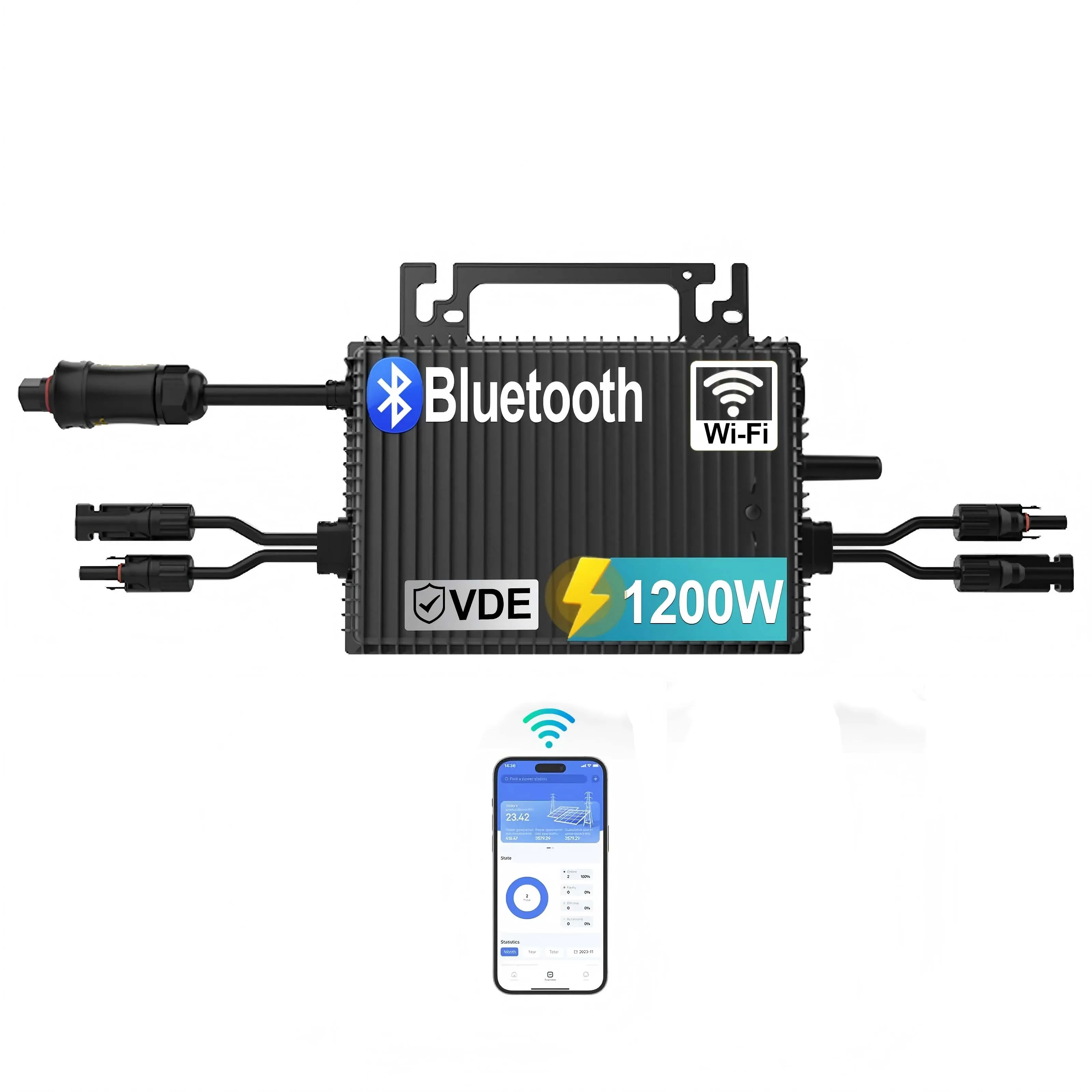 Waterdichte IP67 zonnepaneelomvormer, SUKFLOW 1200W micro-omvormer met WiFi en MPPT app-bediening, Plug & Play voor balkonzonne-energie