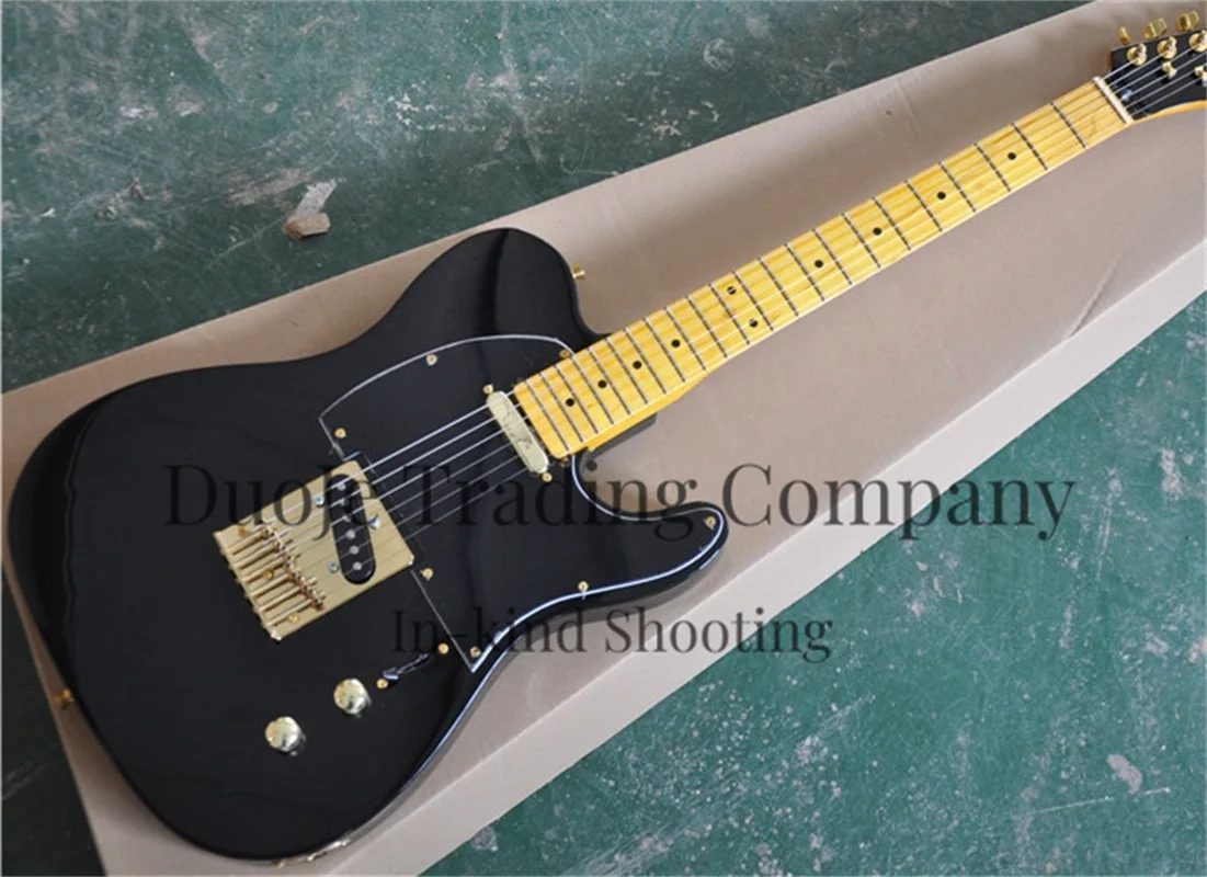 

Black electric guitar Maple Frets 22 Frets Gold fixed bridge strings Piercing TEL body factory custom