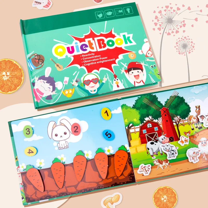 Montessori Velcro Quiet Book My First Busy Book Animal Fruit Numbers Matching Game DIY Puzzle Educational Toys For  