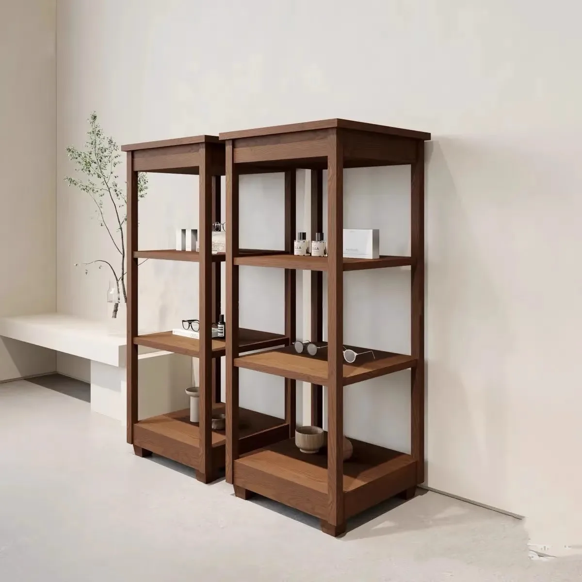 Clothing store display rack against the wall High-rise rack Clothing accessories exhibition hall display rack Photography base