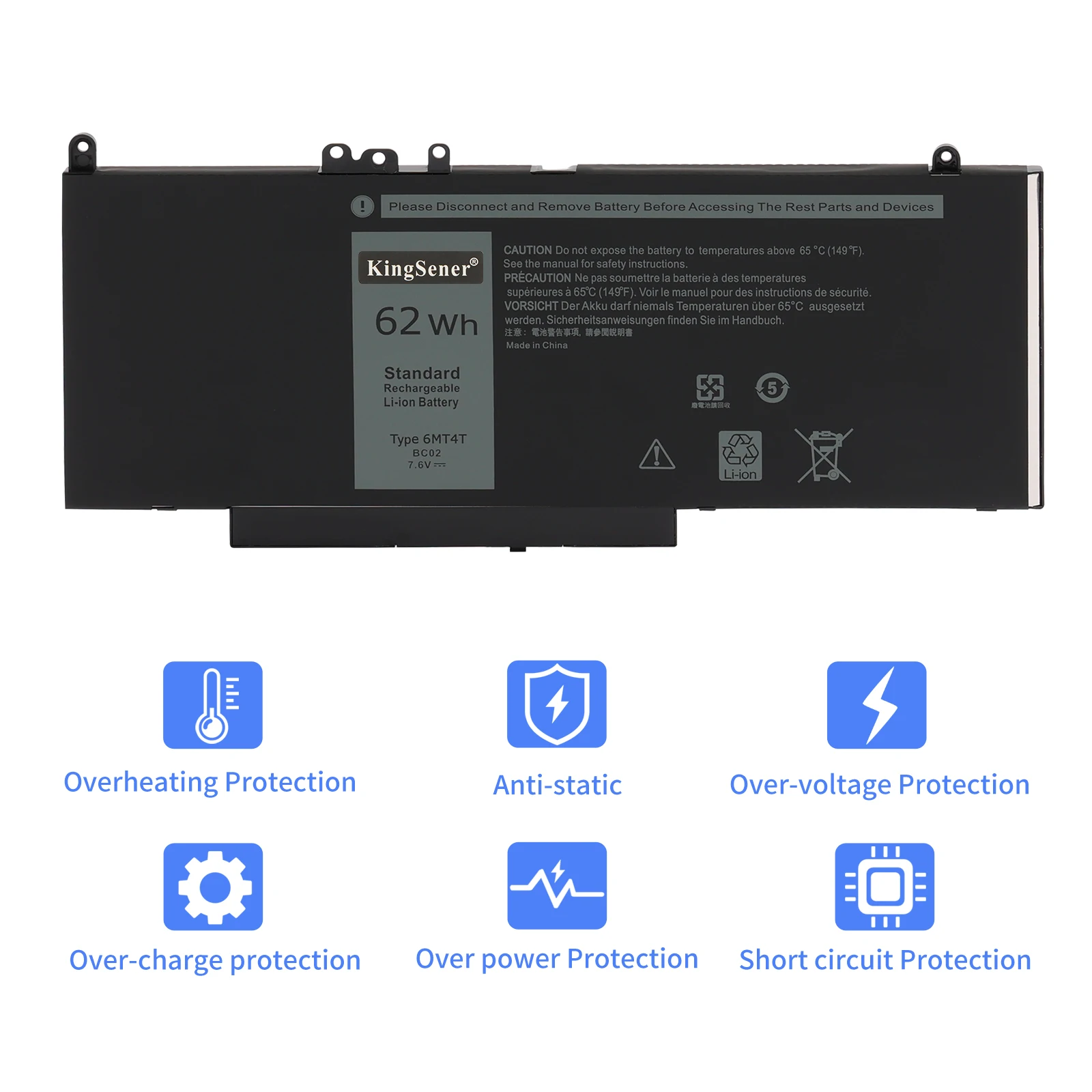 KingSener 7.6V 62WH 6MT4T Laptop Battery for DELL Latitude E5470 E5570 M3510 15.6