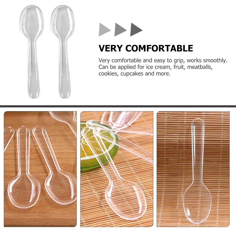 

100pcs Ice Cream Spoons Mini Dessert Cake Party Cutlery Small Tasting Spoon Reusable Plastic Lightweight Portable