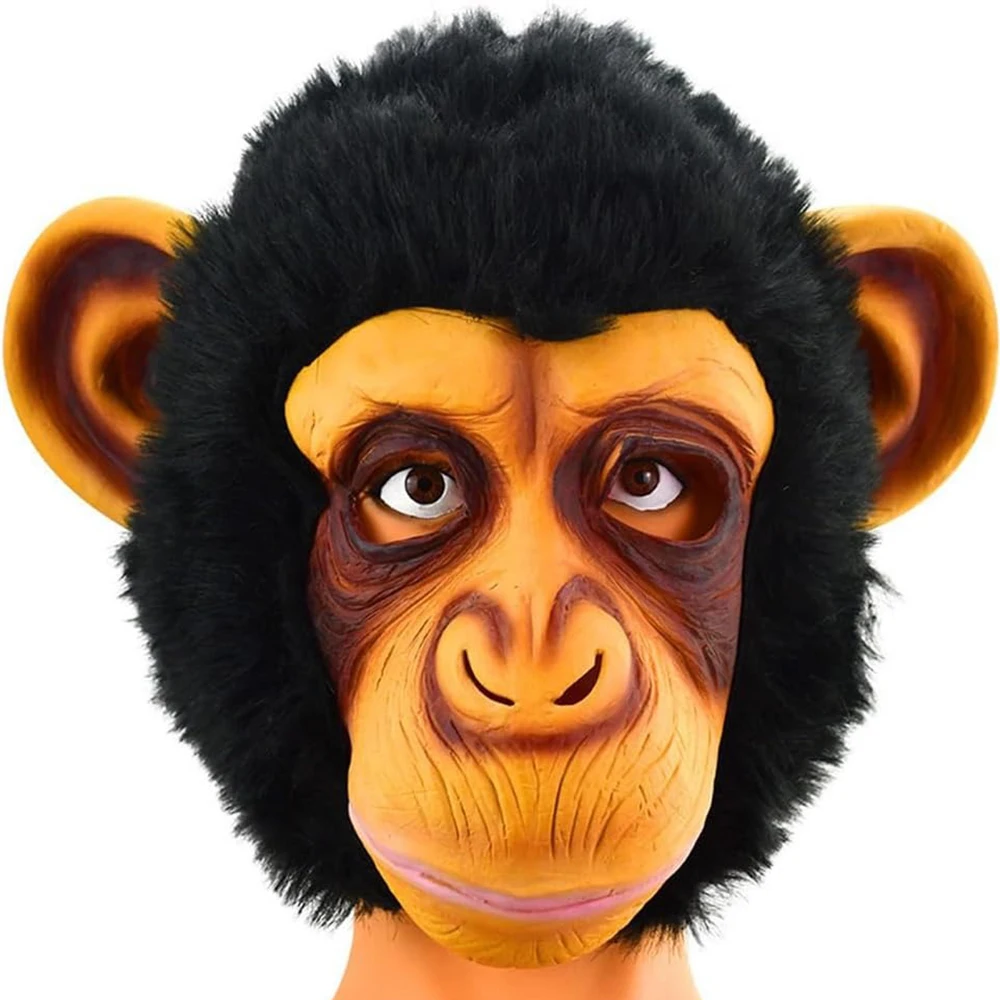 Divertente maschera da gorilla animale con orecchie grandi Maschera a pieno facciale per feste cosplay di Halloween Simpatico scimmia in maschera Decorazione ecologica in lattice