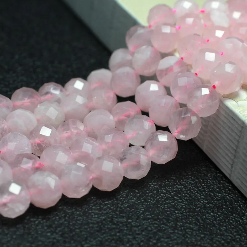 Wholesale Faceted Pink Madagascar Rose Quartzs 100% Natural Round Stone Beads For Jewelry Making DIY Bracelet 6/8MM 15\'\'