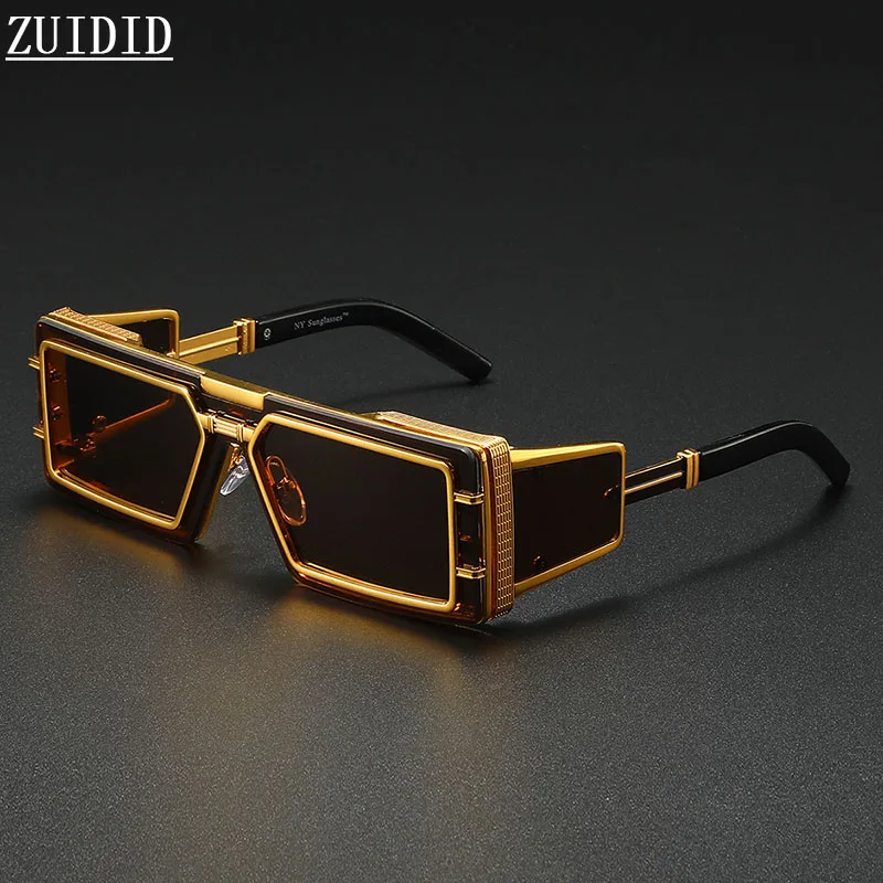 Kwadratowe punkowe okulary przeciwsłoneczne męskie Vintage luksusowe okulary przeciwsłoneczne Steampunk damskie modne okulary Gafas De Sol Hombre Lunette De Soleil Homme