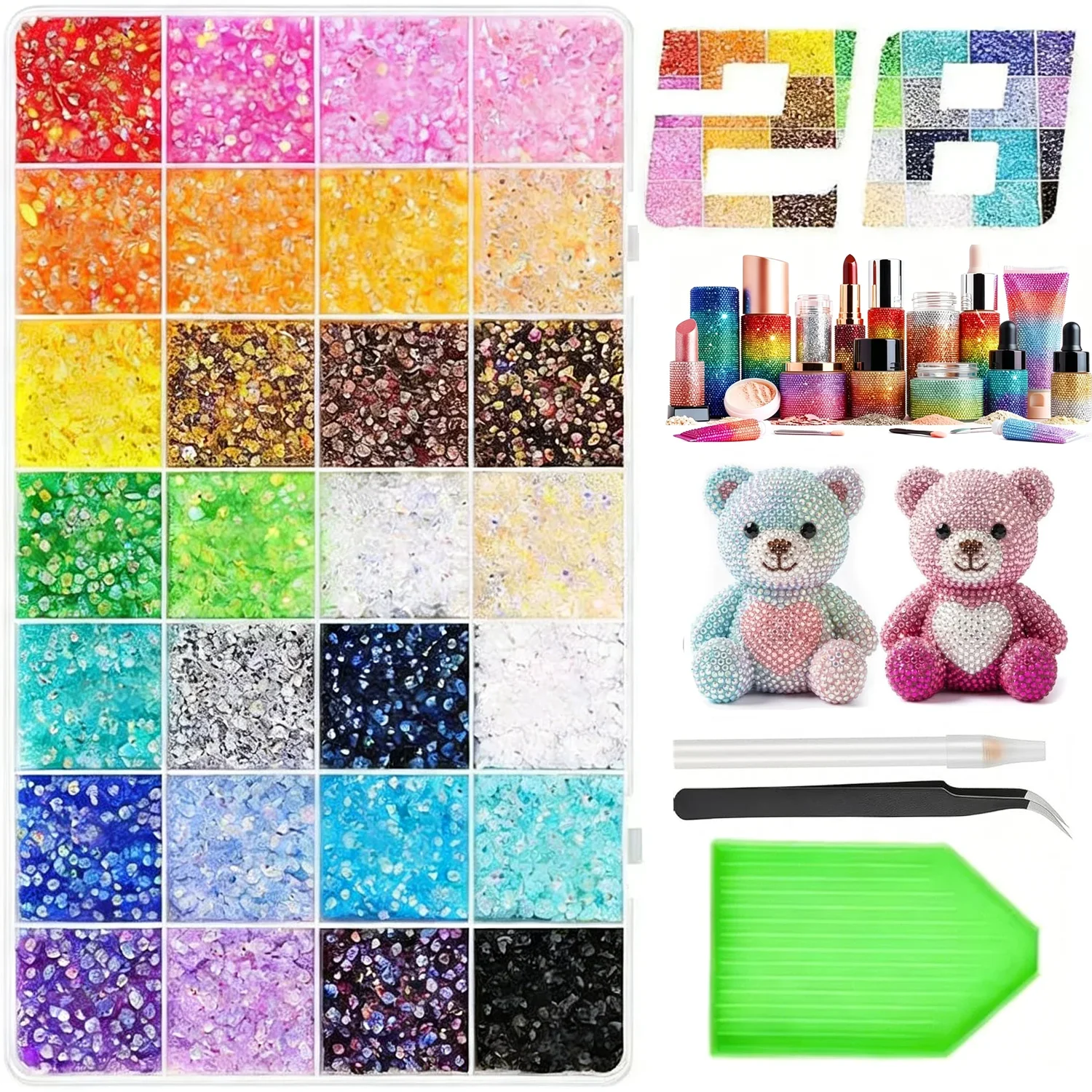 28 Grid Flatback Resin Jelly Rhinestones for Bedazzling, Bedazzler Kit for Bedazzle Thing Crafting Book Nail Art Headphones