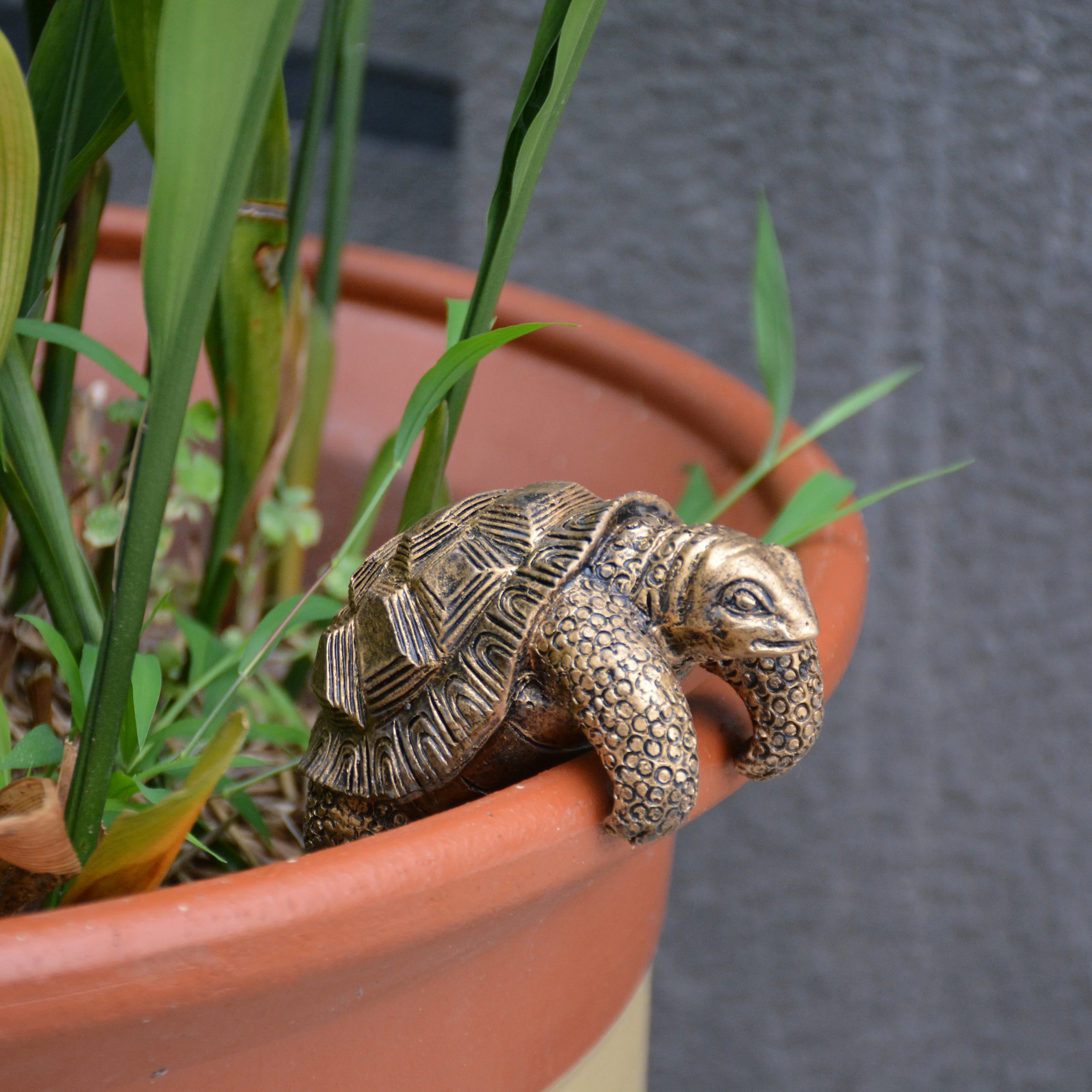 1 pieza de estatua de tortuga de bronce Retro, pequeños adornos, maceta de jardinería, decoración de borde, escritorio de jardín, micropaisaje, diseño creativo, bocetos de jardinería realistas e interesantes
