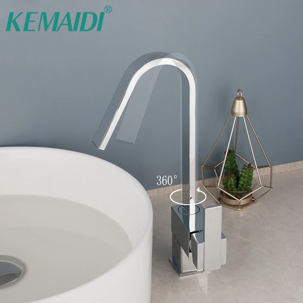 

KEMAIDI Chrome Finished Bathroom Sink Faucet Waterfall Faucets Hot & Cold Mixer Single Lever Bathroom Basin Sink Tap Deck Mount