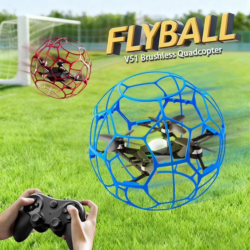 V51 Nieuwe 2.4G RC Racing Voetbal Drone 3D Volledige Bescherming Druk Hoogte Borstelloze Afstandsbediening Quadcopter Speelgoed Voor Kid volwassen