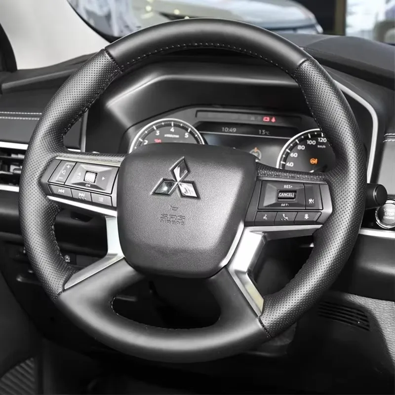 Hand-stitched Genuine Leather Non-Slip Car Steering Wheel Cover for Mitsubishi Outlander 2022-2024