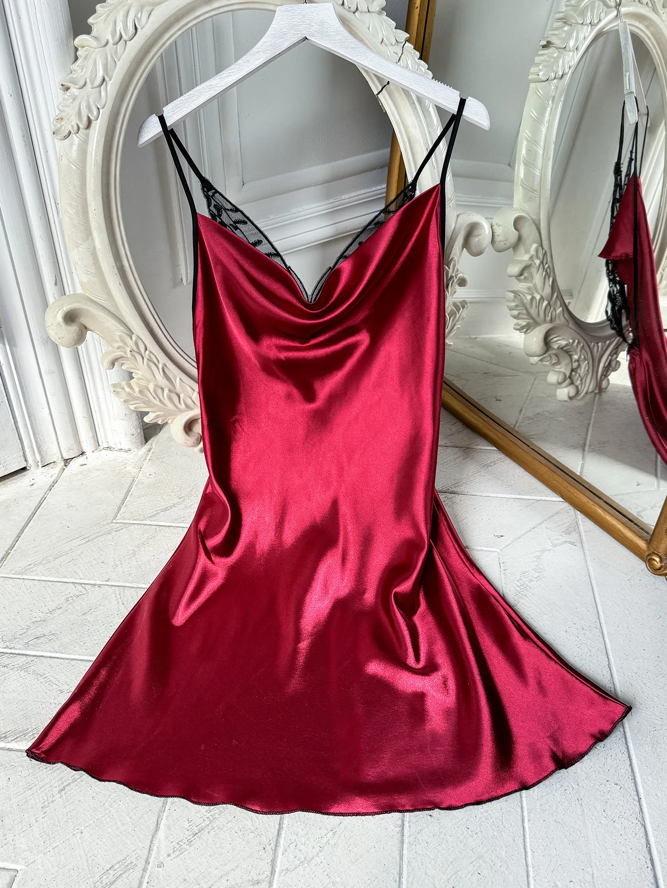 Spring Summer Imitation Silk Backless Nightdress Sexy Lace Butterfly Decoration Simple Suspender Home Dress Medium Sexy view 6