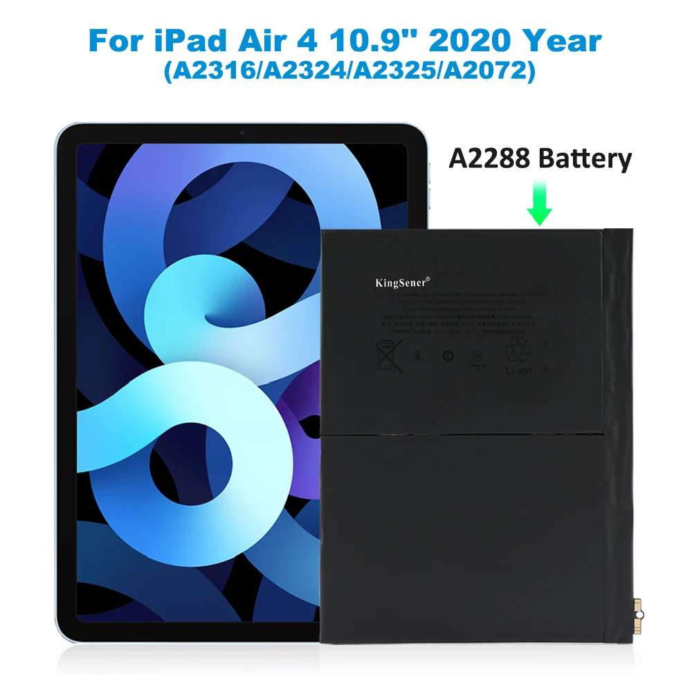 KingSener A2288 Tablet Battery For Apple iPad Air 4 10.9\'\' 2020 Year A2316 A2324 A2325 A2072 3.8V 7606mAh