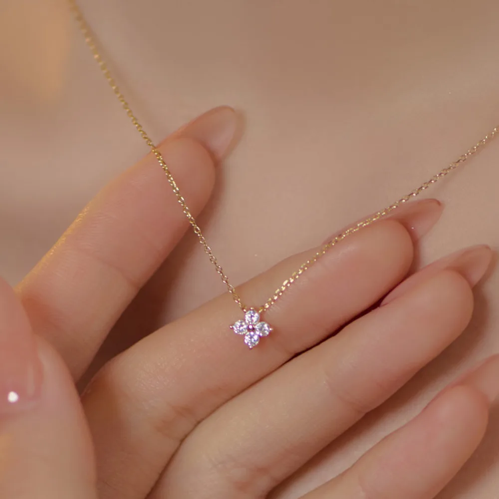 

BR S925 Silver Four Leaf Clover Necklace for Women, 2025 New 14K Gold Plated Choker, Light Luxury Elegant Jewelry, Perfect Gift